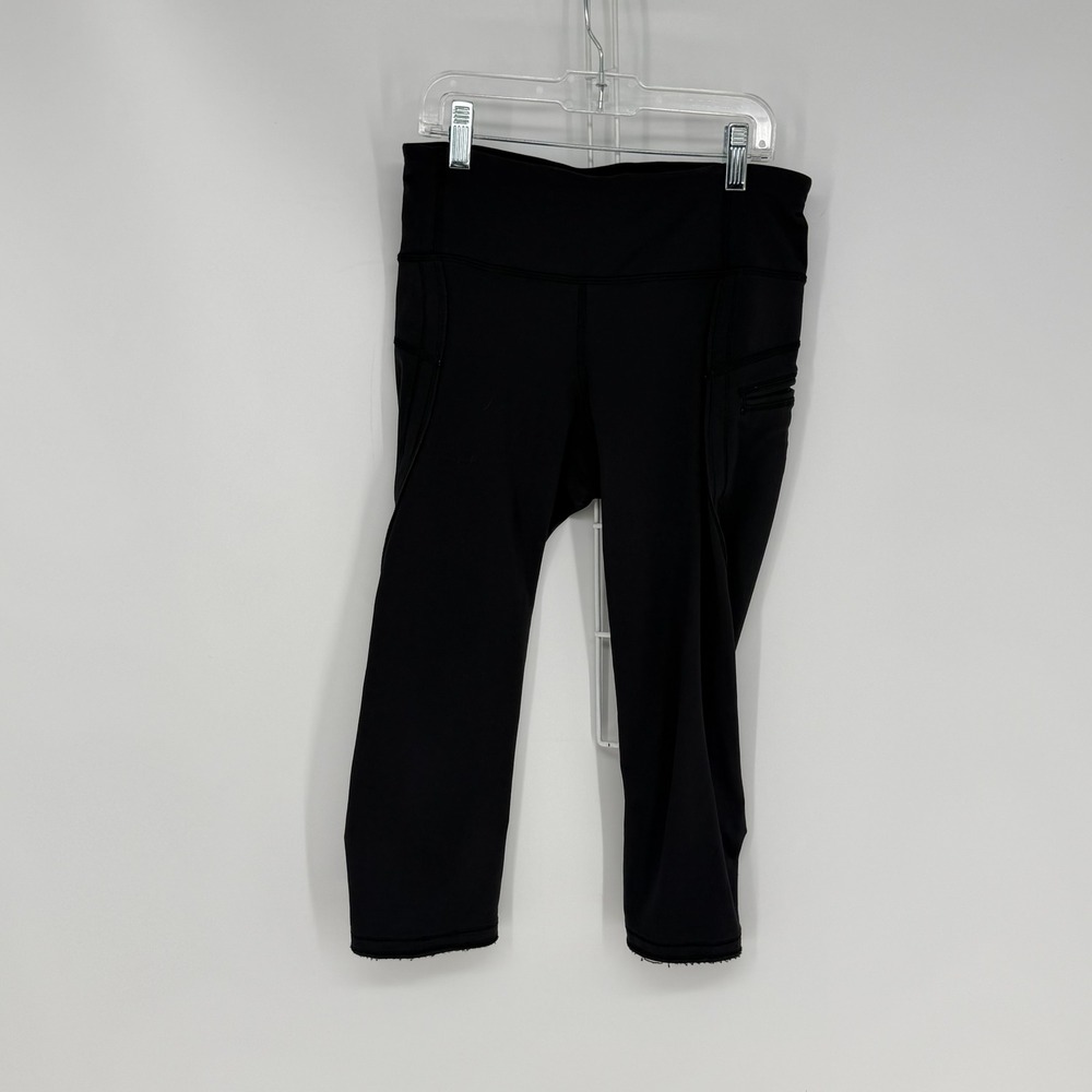 Lululemon Turbo Run Crop Leggings Womens 4 Black Zipper Pocket Active Gorpcore
